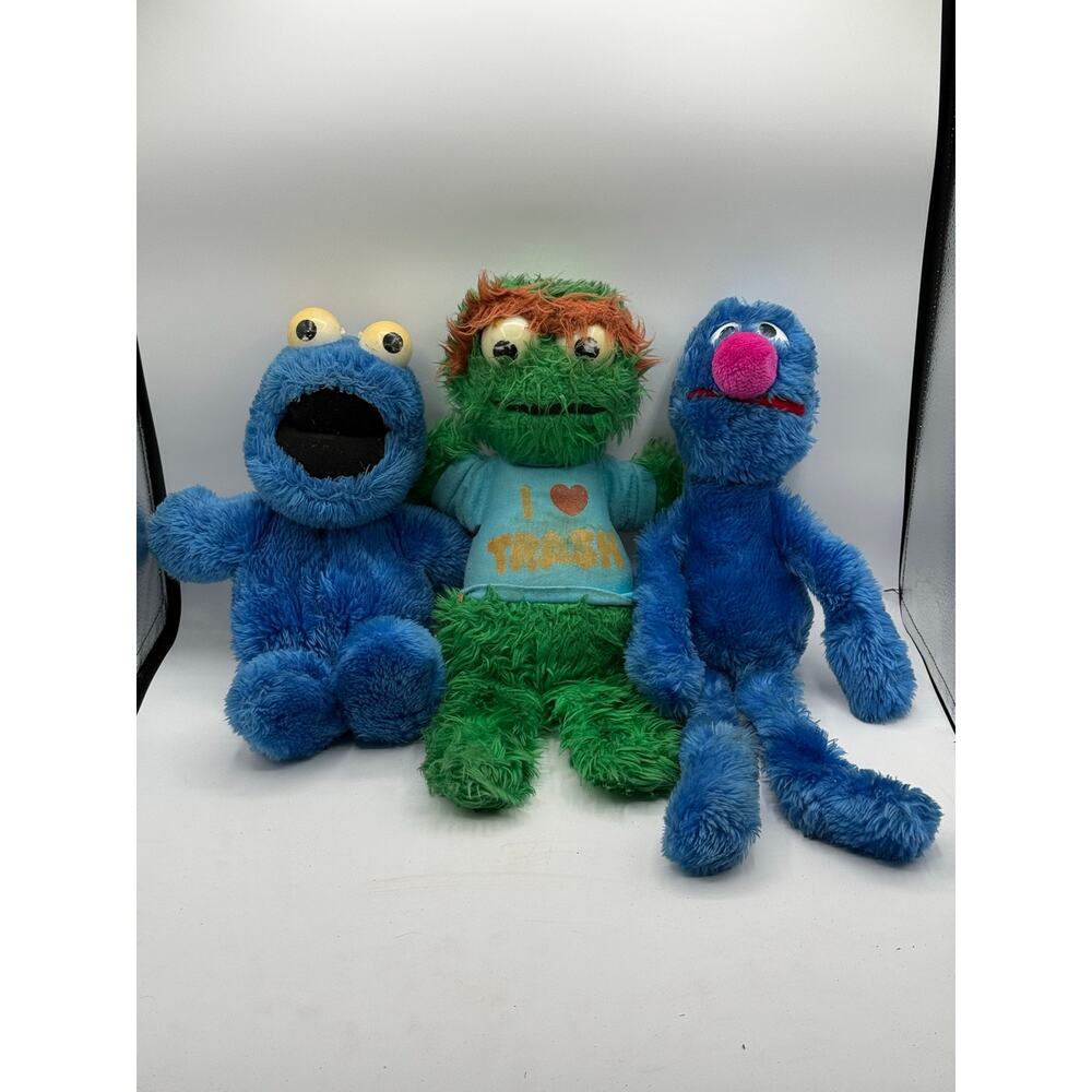 Vintage SesameStreet Plush Lot 3-Oscar the Grouch/Applause Cookie Monster/Grover